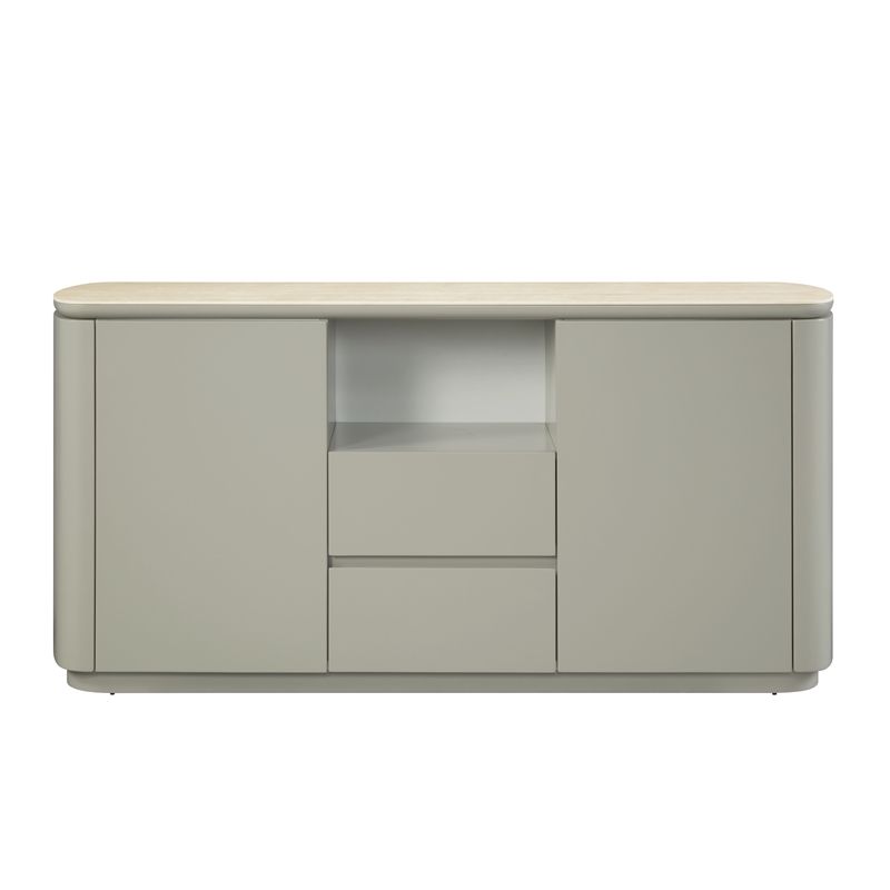 ACME Ingram Contemporary Metal & Wood Server with Ceramic Top in Light Gray