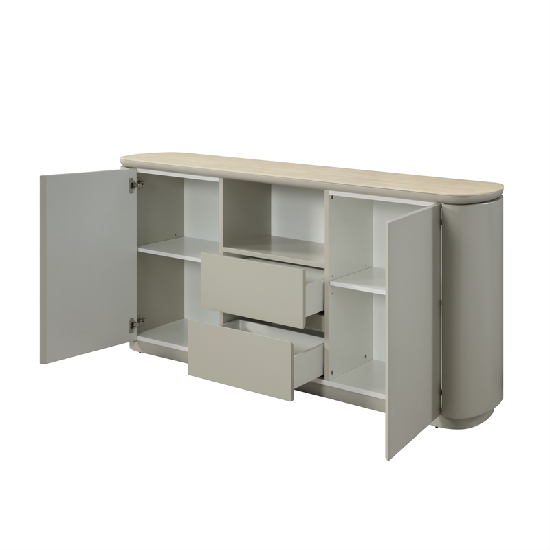 ACME Ingram Contemporary Metal & Wood Server with Ceramic Top in Light Gray
