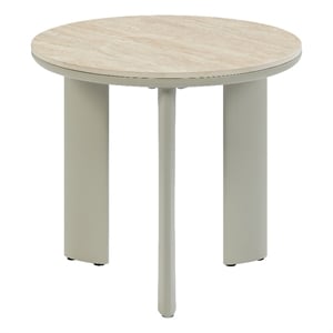 ACME Ingram Metal/Ceramic/Wood Round End Table in Light Gray