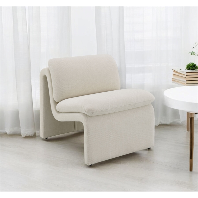ACME Jaeda Wood & Boucle Fabric Upholstered Accent Chair in Ivory