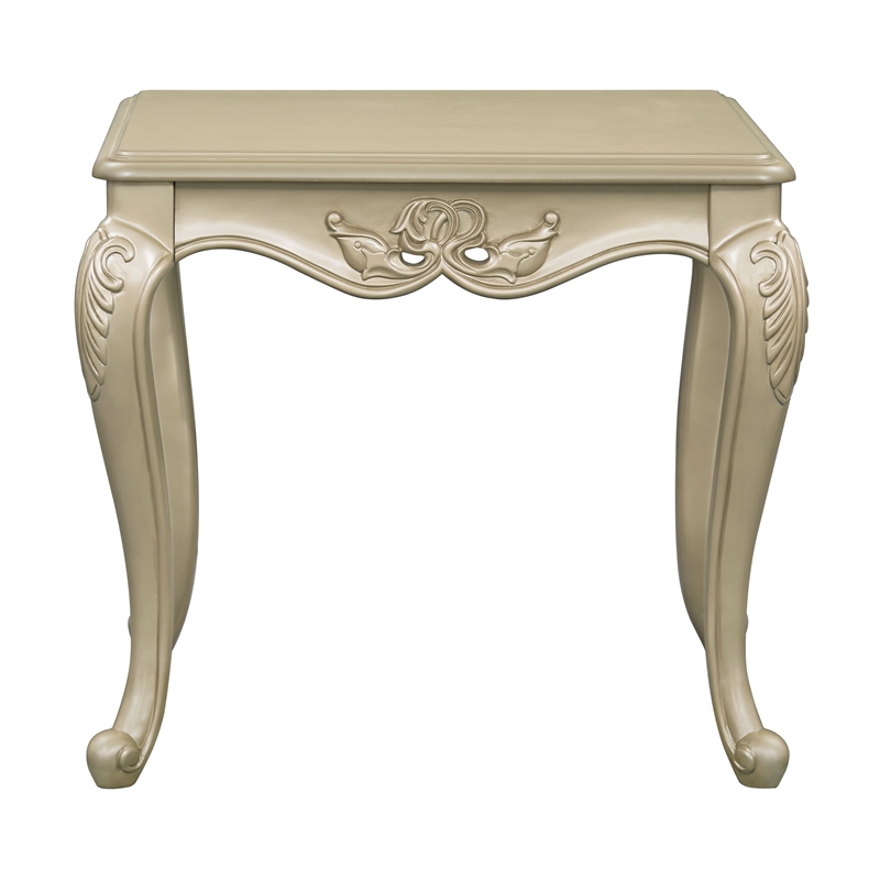 ACME Libertee Wood Rectangular End Table with Floral Trim in Champagne Gold