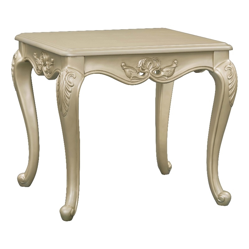 ACME Libertee Wood Rectangular End Table with Floral Trim in Champagne Gold