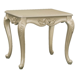ACME Libertee Wood Rectangular End Table with Floral Trim in Champagne Gold