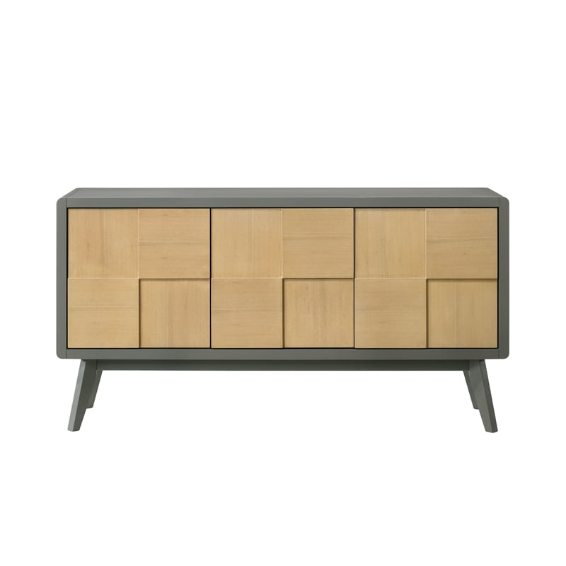 ACME Blayde Wood 3-Door Server with Storage in Light Gray and Natural