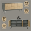 ACME Blayde Wood 3-Door Server with Storage in Light Gray and Natural