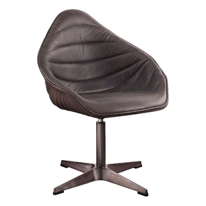 ACME Pipino Leather Upholstered Accent Chair with Swivel in Antique Ebony