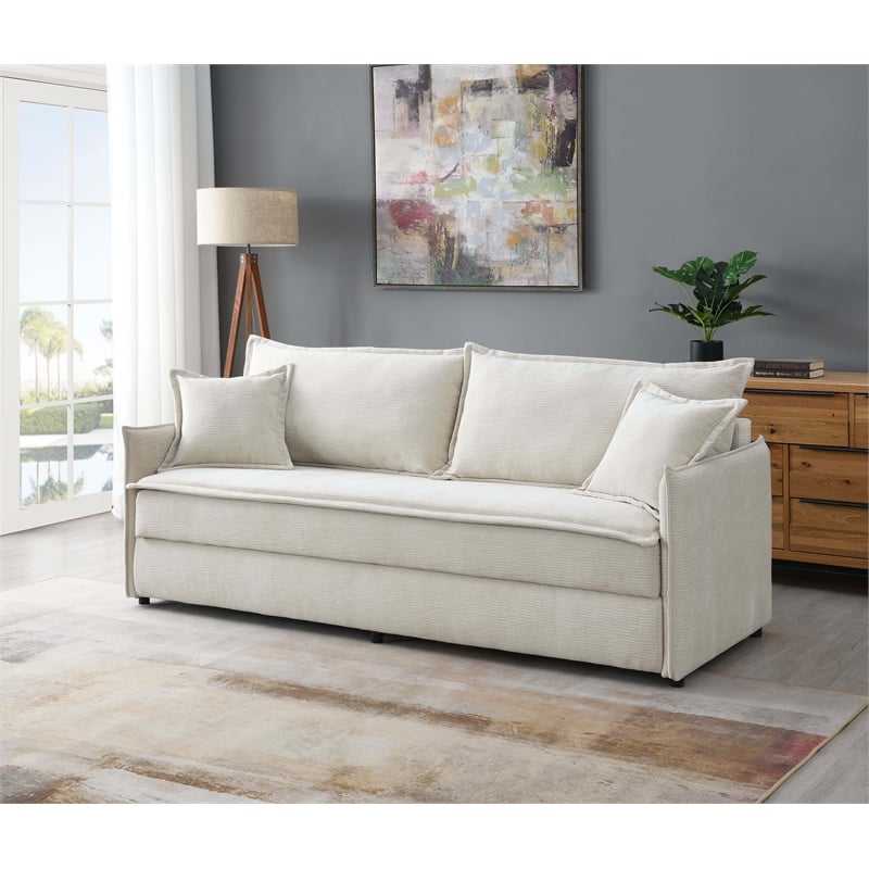 ACME Elisea Wood and Chenille Fabric Upholstered Sofa with Sleeper in Beige