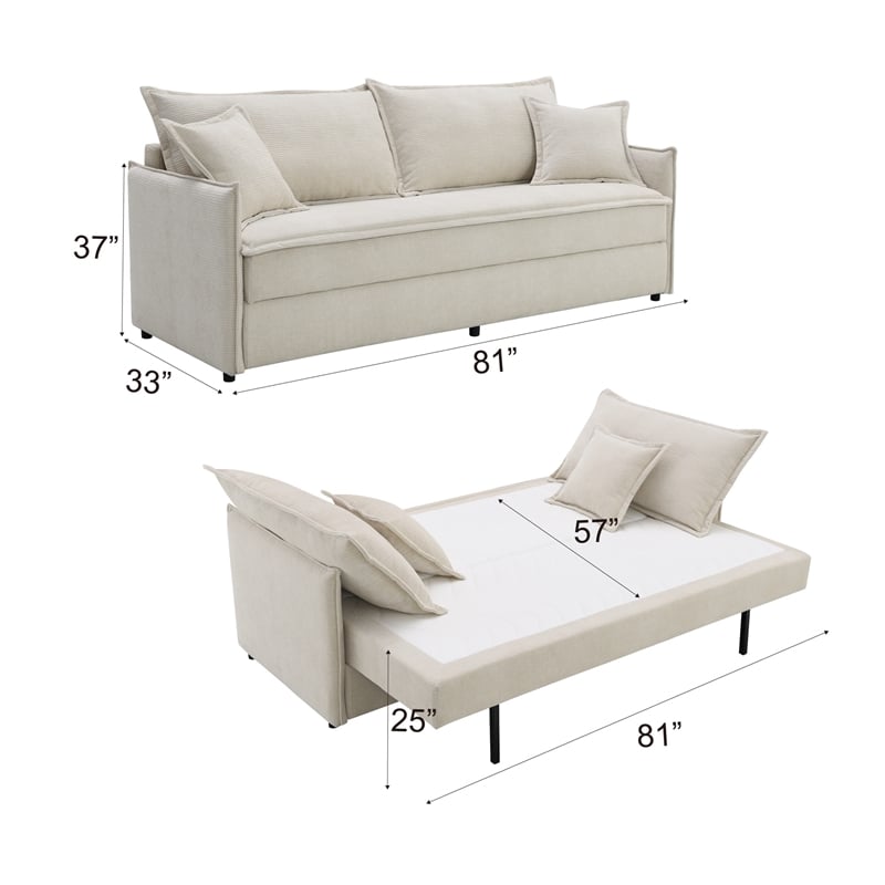 ACME Elisea Wood and Chenille Fabric Upholstered Sofa with Sleeper in Beige