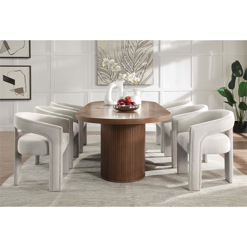 ACME Gamarya Contemporary Wood Oval Dining Table with Vertical Pattern in Oak