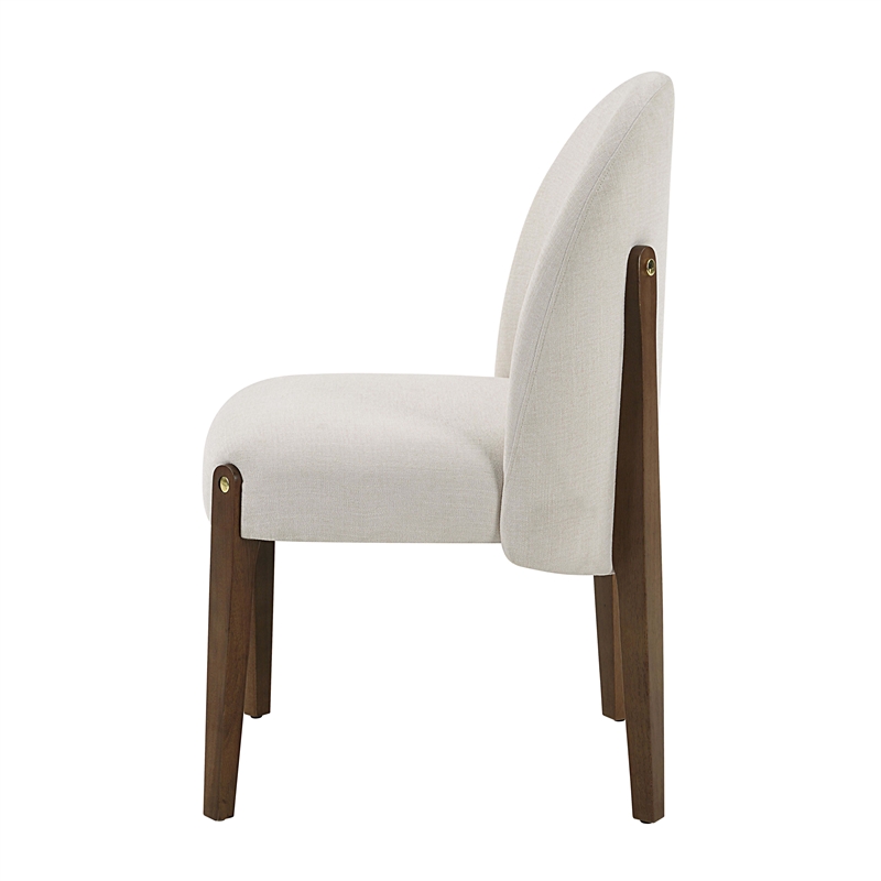 ACME Gamarya Wood and Fabric Upholstered Side Chair in White & Oak (Set of 2)