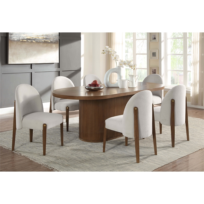 ACME Gamarya Wood and Fabric Upholstered Side Chair in White & Oak (Set of 2)