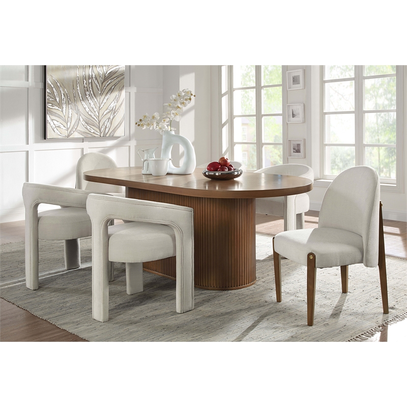 ACME Gamarya Wood and Fabric Upholstered Side Chair in White & Oak (Set of 2)