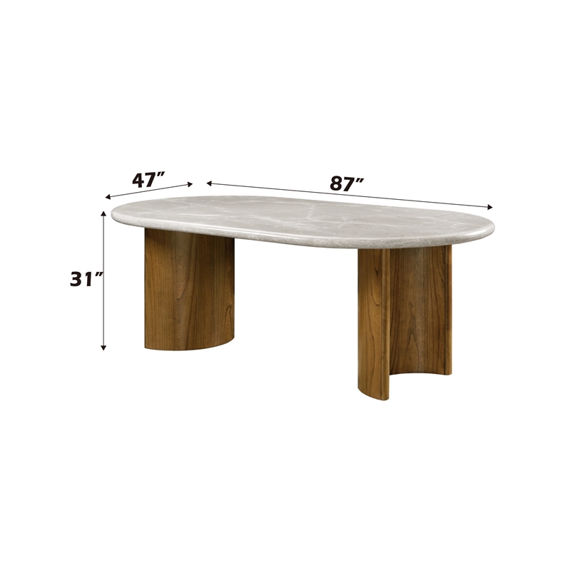 ACME Darcy Rubber Wood and Marble Dining Table in Gray & Dark Walnut