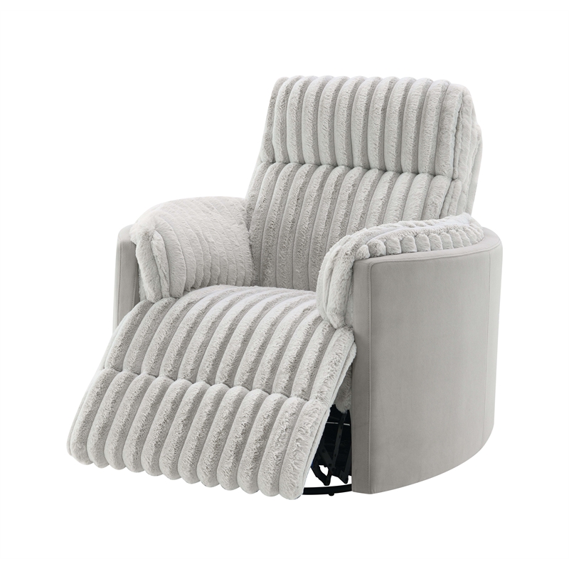 ACME Emee Corduroy Fabric Upholstered Glider Recliner with Swivel in Gray