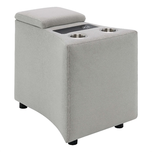 ACME Emee Fabric Upholstered Console with USB & 2 Cup Holders in Gray