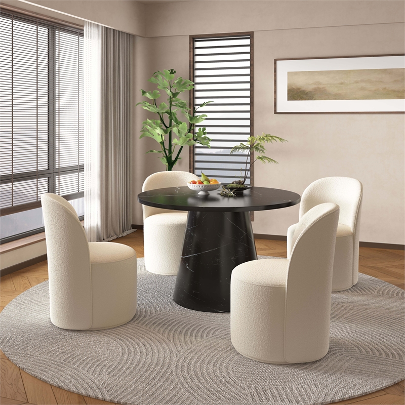 ACME Hollis Plywood & Boucle Fabric Upholstered Side Chair in Beige (Set of 2)