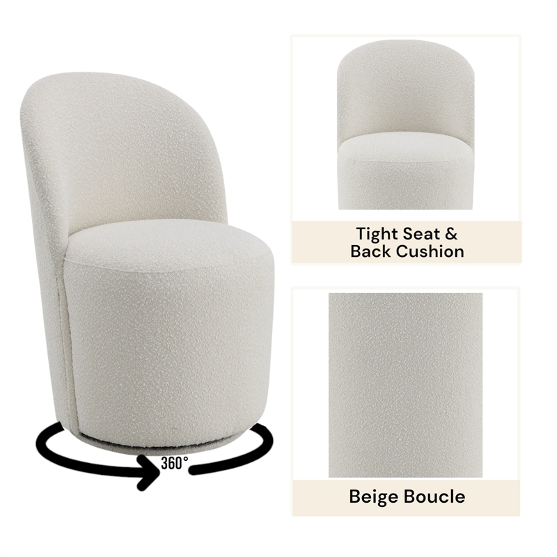 ACME Hollis Plywood & Boucle Fabric Upholstered Side Chair in Beige (Set of 2)