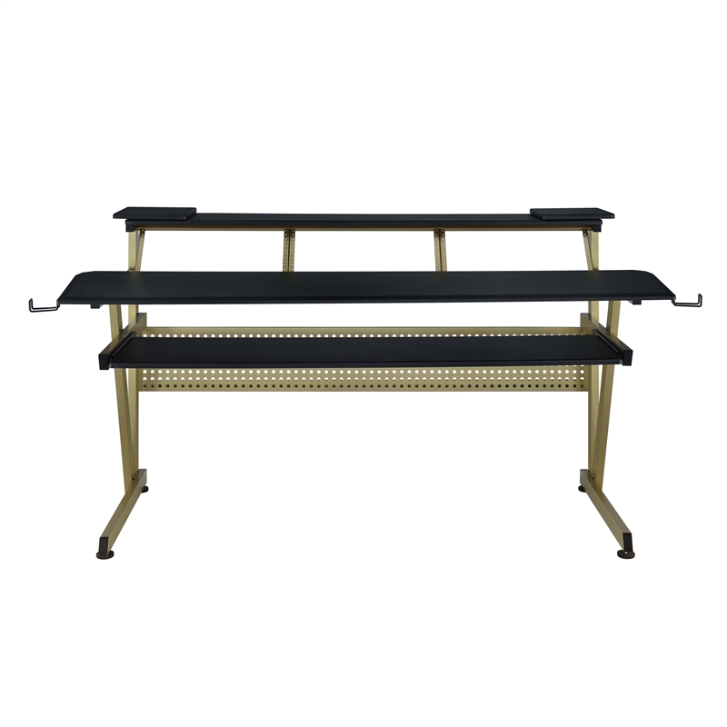 ACME Saida MDF Wood and Metal Rectangular Music Desk in Black and Muted Gold