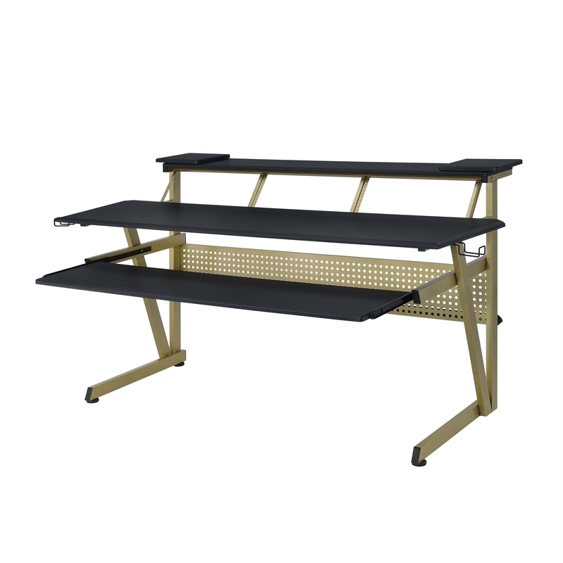 ACME Saida MDF Wood and Metal Rectangular Music Desk in Black and Muted Gold