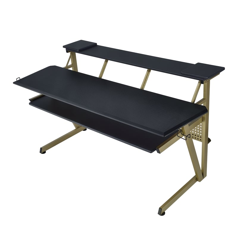 ACME Saida MDF Wood and Metal Rectangular Music Desk in Black and Muted Gold