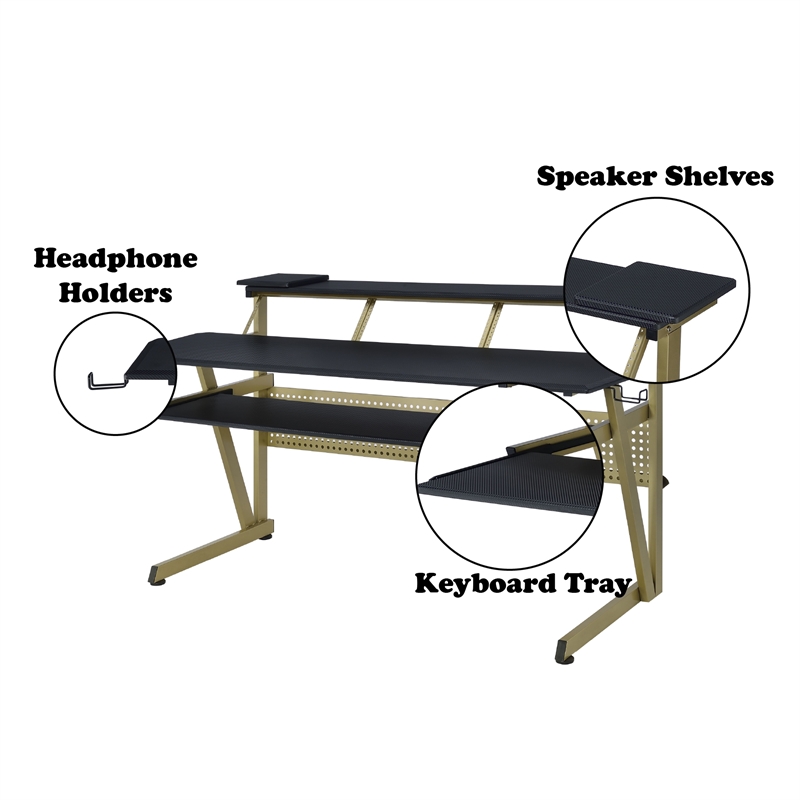 ACME Saida MDF Wood and Metal Rectangular Music Desk in Black and Muted Gold