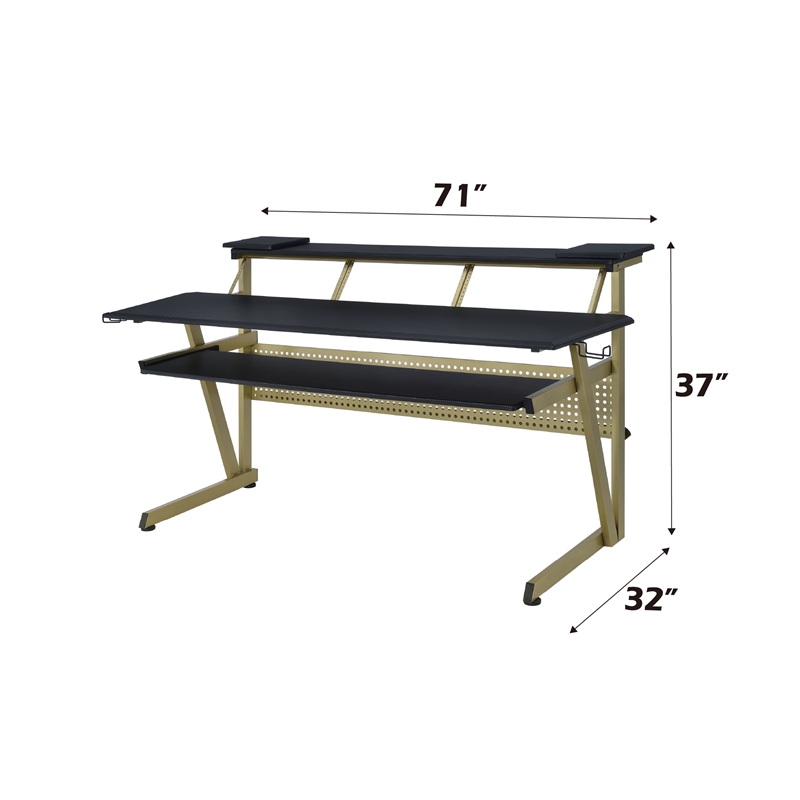 ACME Saida MDF Wood and Metal Rectangular Music Desk in Black and Muted Gold