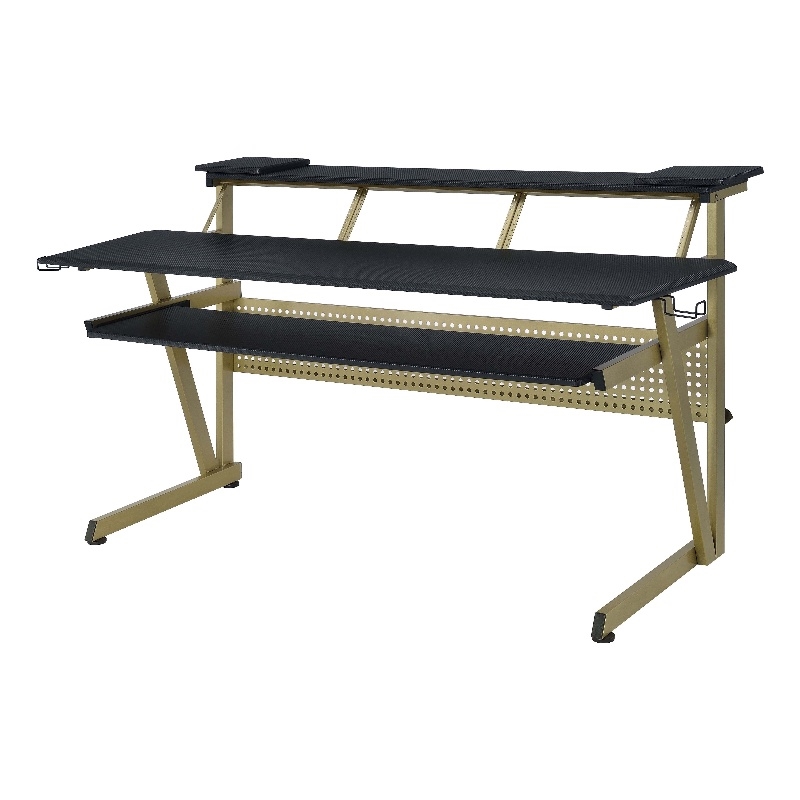 ACME Saida MDF Wood and Metal Rectangular Music Desk in Black and Muted Gold