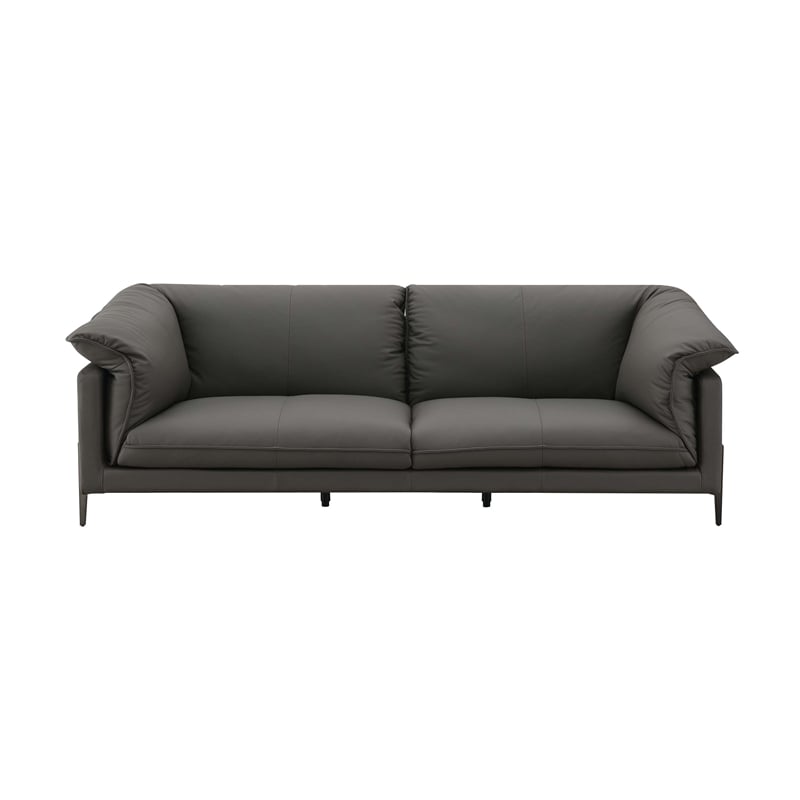 ACME Tadi Wood & Top Grain Leather Upholstered Loveseat with Metal Legs in Black