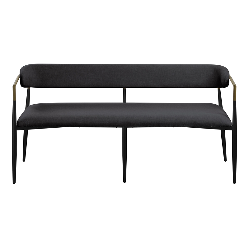 ACME Jaramillo Chenille Fabric Upholstered Bench with Gold Armrest in Black