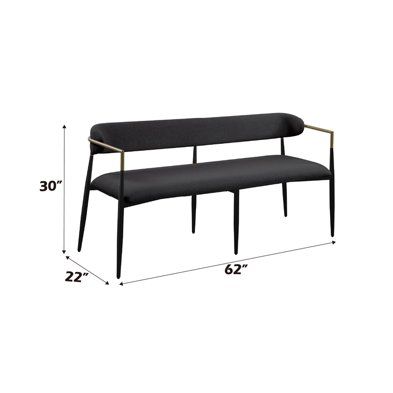 ACME Jaramillo Chenille Fabric Upholstered Bench with Gold Armrest in Black