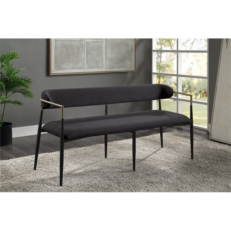 ACME Jaramillo Chenille Fabric Upholstered Bench with Gold Armrest in Black