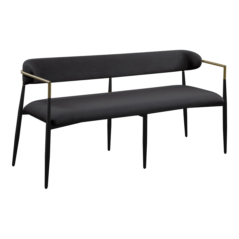 ACME Jaramillo Chenille Fabric Upholstered Bench with Gold Armrest in Black