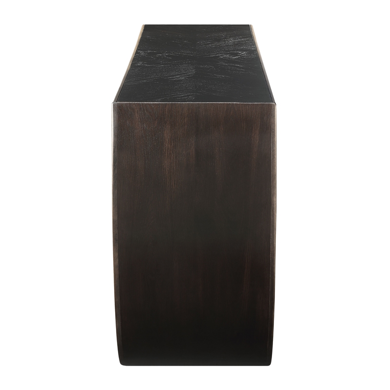 ACME Maceo Wood Half-Moon Console Table with Lower Shelf in Black & Gold