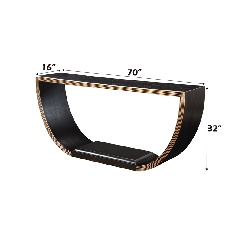 ACME Maceo Wood Half-Moon Console Table with Lower Shelf in Black & Gold