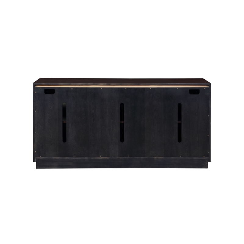 ACME Geranio Wood 3-Door Console Cabinet in Metallic Silver & Walnut
