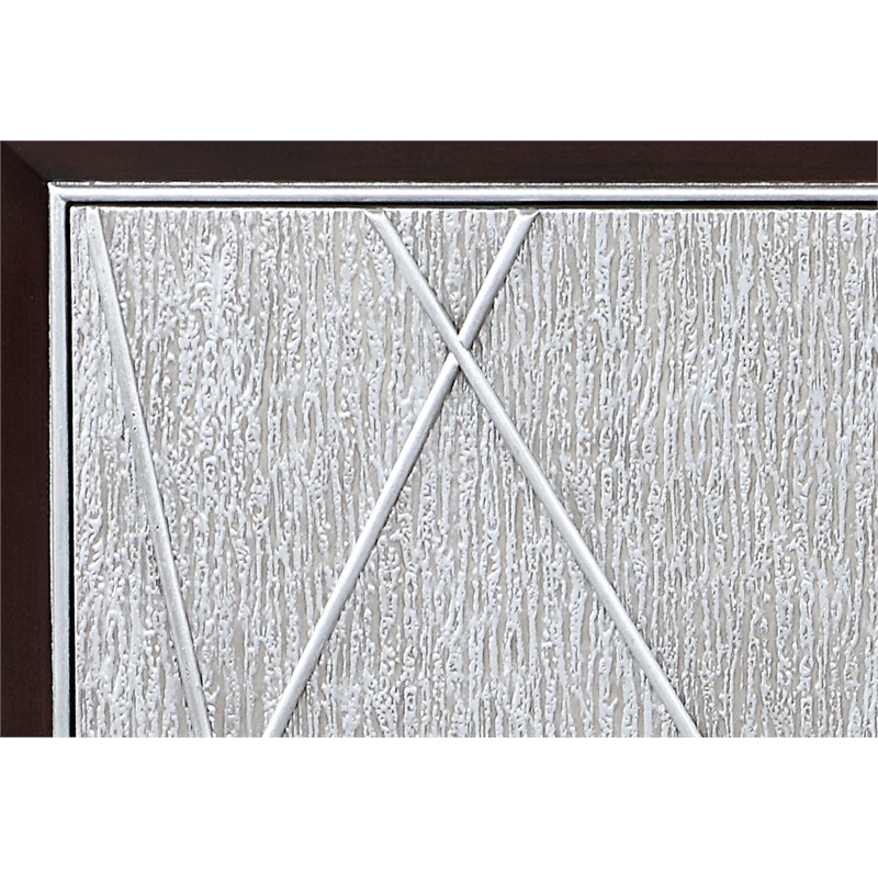 ACME Geranio Wood 3-Door Console Cabinet in Metallic Silver & Walnut