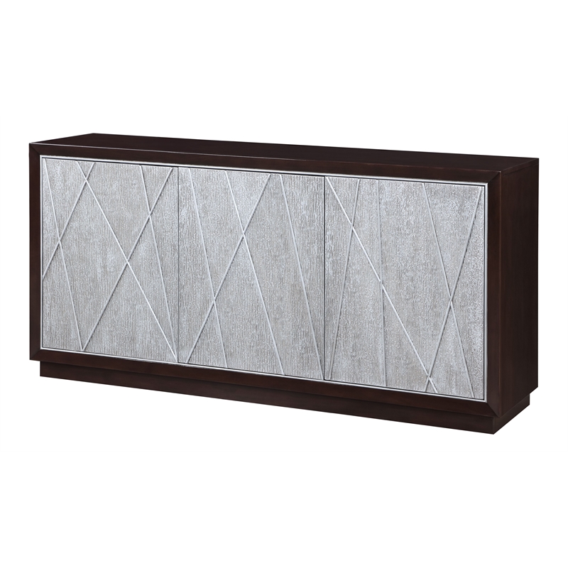 ACME Geranio Wood 3-Door Console Cabinet in Metallic Silver & Walnut