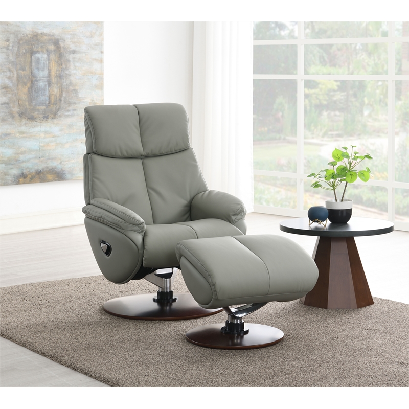 ACME Kandoro Leather Upholstered Accent Chair with Ottoman in Gray & Brown