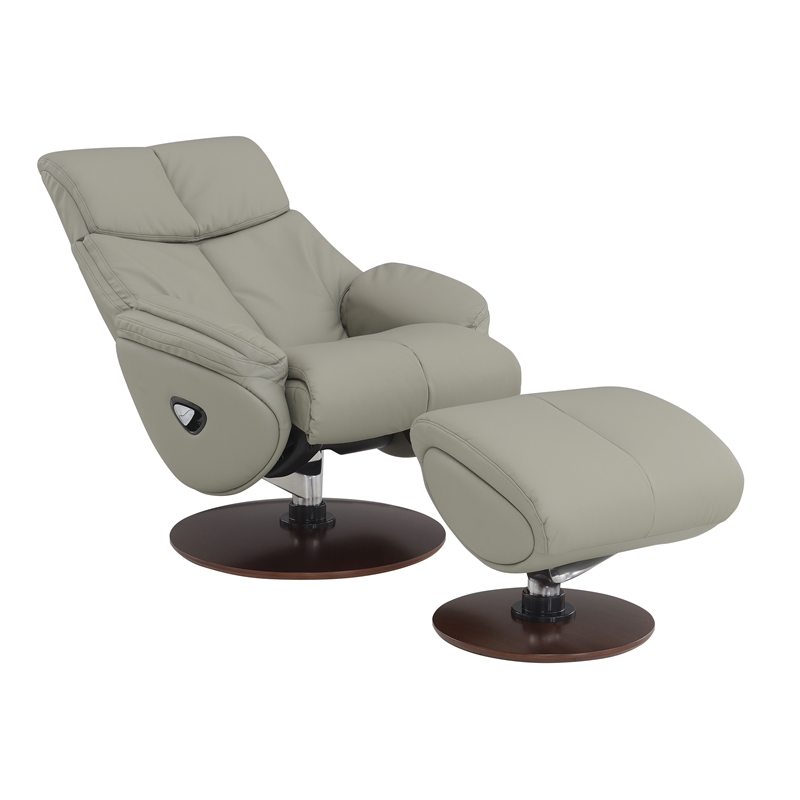 ACME Kandoro Leather Upholstered Accent Chair with Ottoman in Gray & Brown