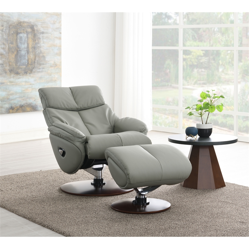 ACME Kandoro Leather Upholstered Accent Chair with Ottoman in Gray & Brown
