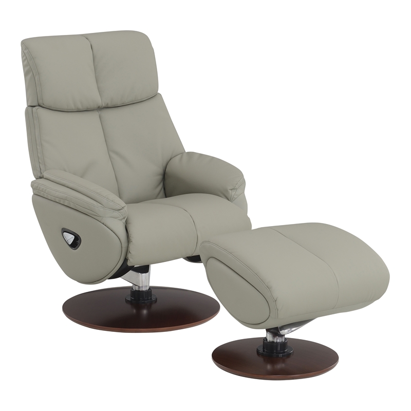 ACME Kandoro Leather Upholstered Accent Chair with Ottoman in Gray & Brown