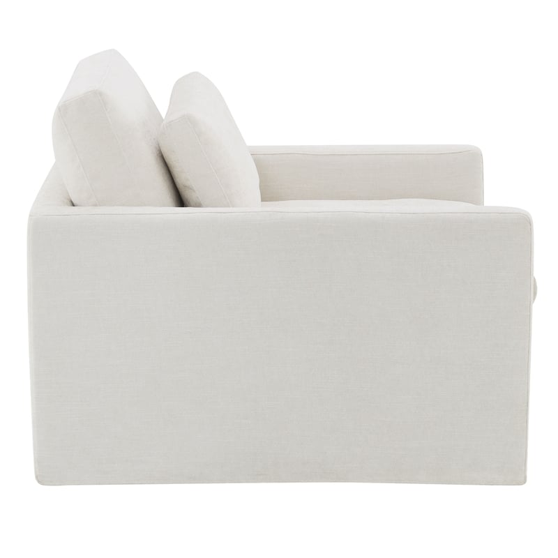 ACME Naveen Contemporary Fabric Upholstered Swivel Chair with Pillow in Ivory