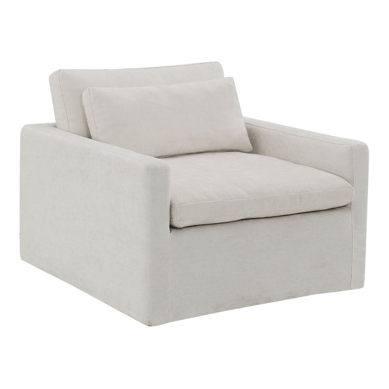 ACME Naveen Contemporary Fabric Upholstered Swivel Chair with Pillow in Ivory