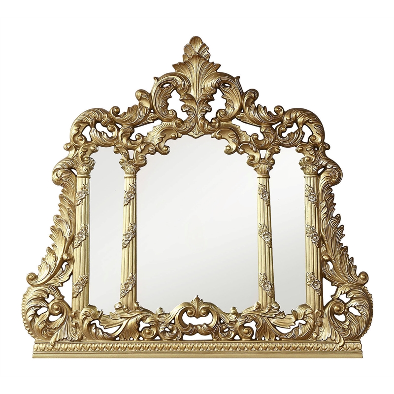 ACME Cabriole MDF Wood Arched Mirror with Floral and Leaf Motifs in Gold