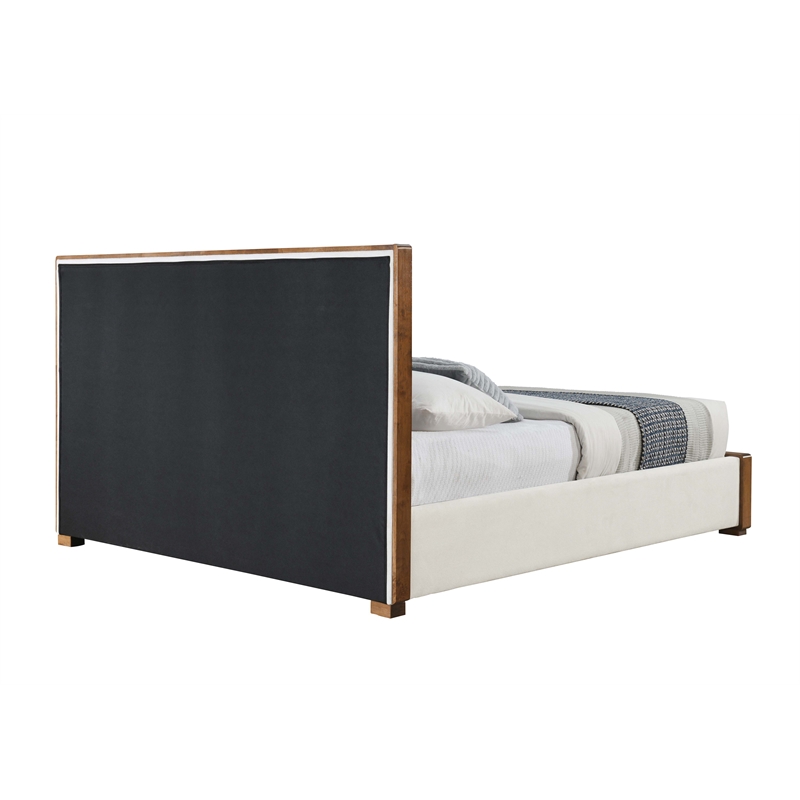 ACME Kaleea Chenille Fabric Channel-Tufted Eastern King Bed in Beige & Walnut