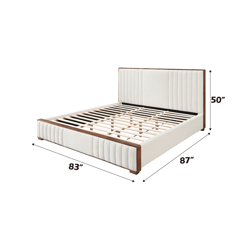ACME Kaleea Chenille Fabric Channel-Tufted Eastern King Bed in Beige & Walnut
