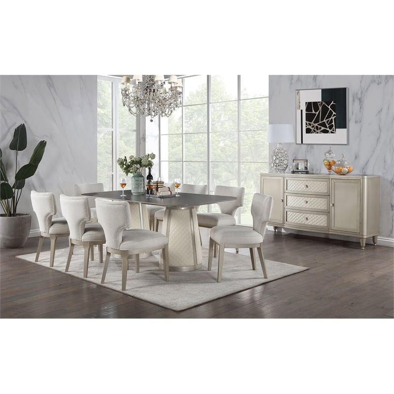 ACME Kasa Wood Dining Table with Sintered Stone Top in Gray & Champagne