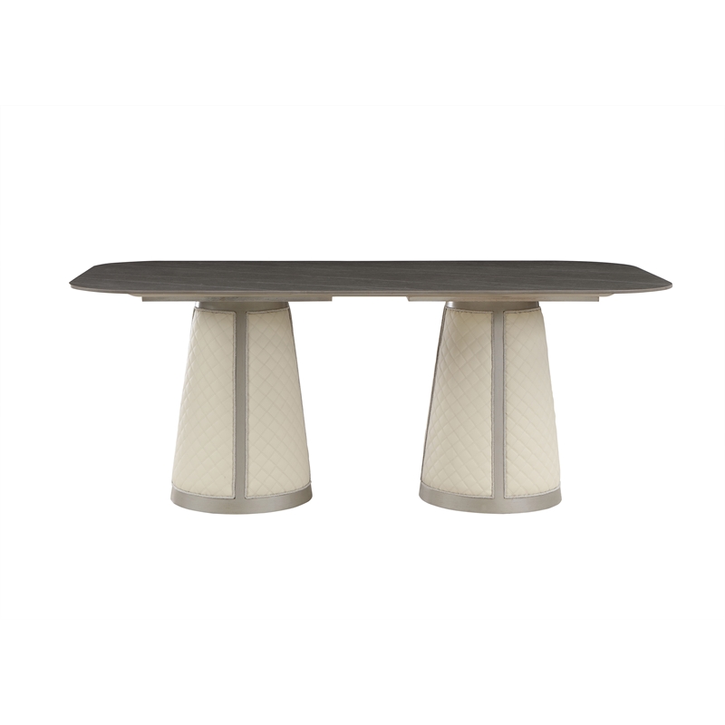 ACME Kasa Wood Dining Table with Sintered Stone Top in Gray & Champagne