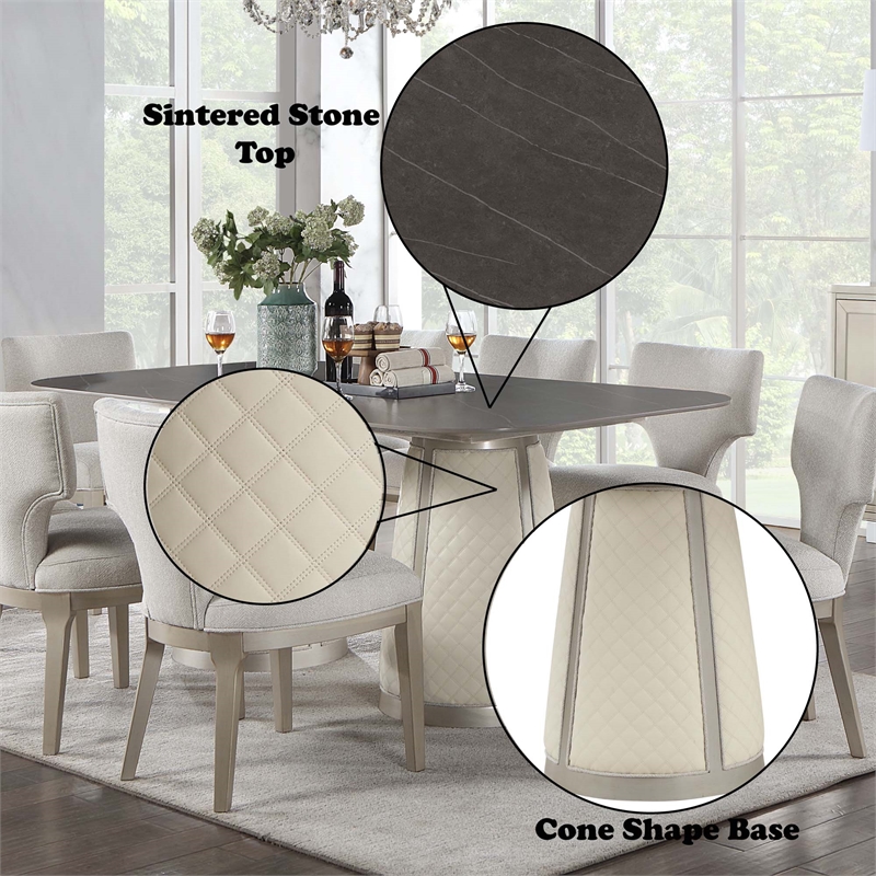 ACME Kasa Wood Dining Table with Sintered Stone Top in Gray & Champagne