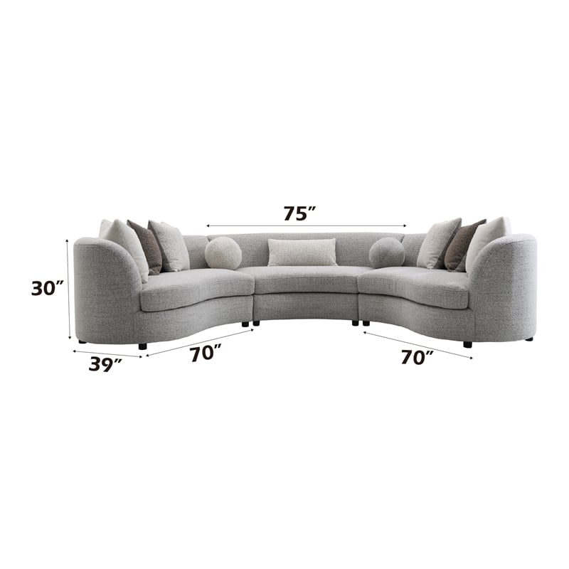 ACME Ivria Fabric Upholstered Sectional Sofa with 9 Pillows in Gray